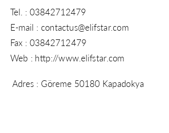 Elif Star Cave Hotel iletiim bilgileri